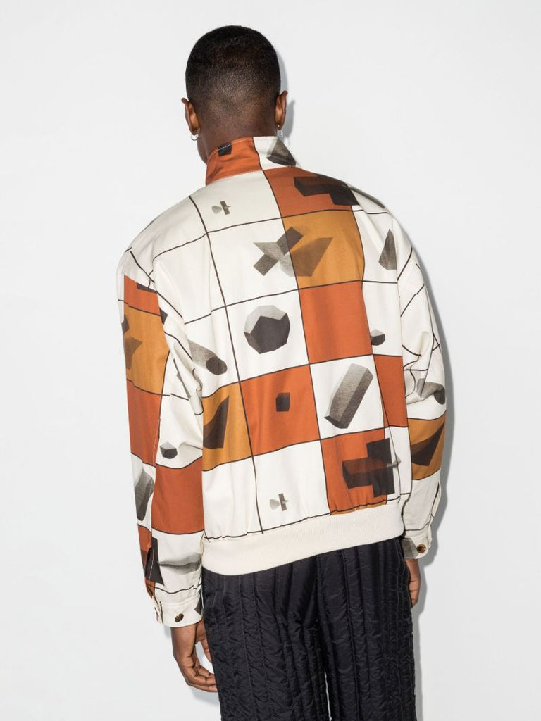 Brown Grid Print Bomber Jacket