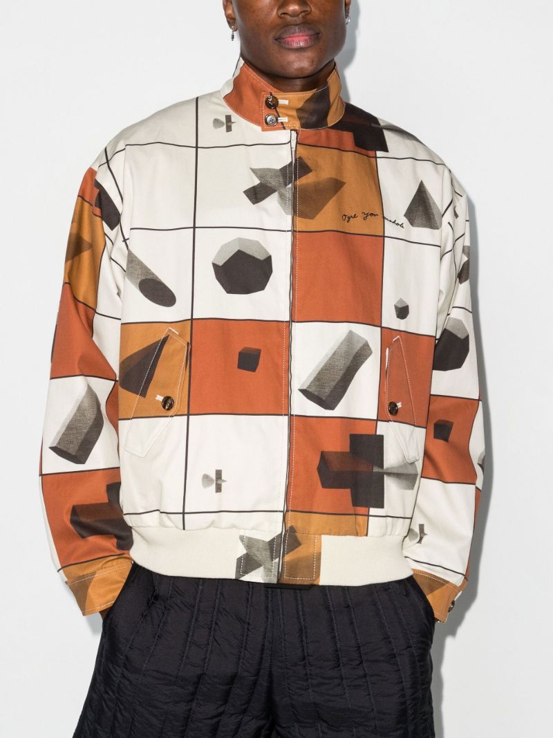 Brown Grid Print Bomber Jacket