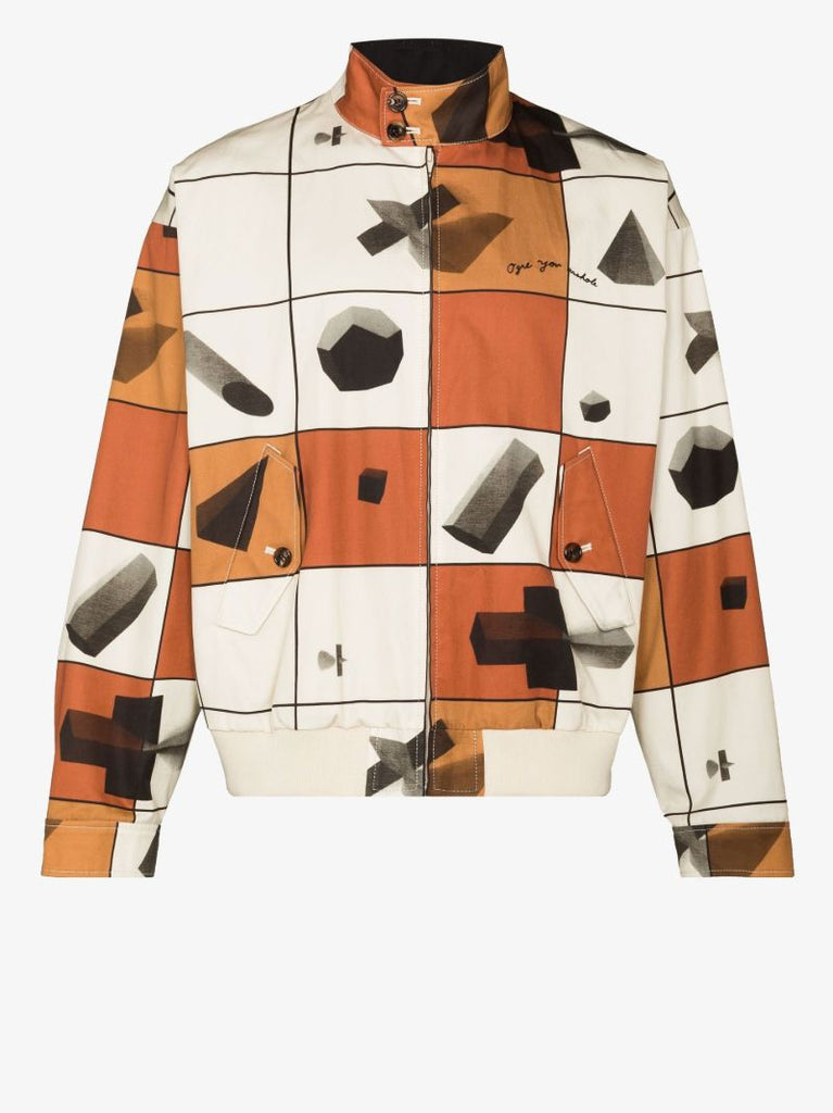 Brown Grid Print Bomber Jacket