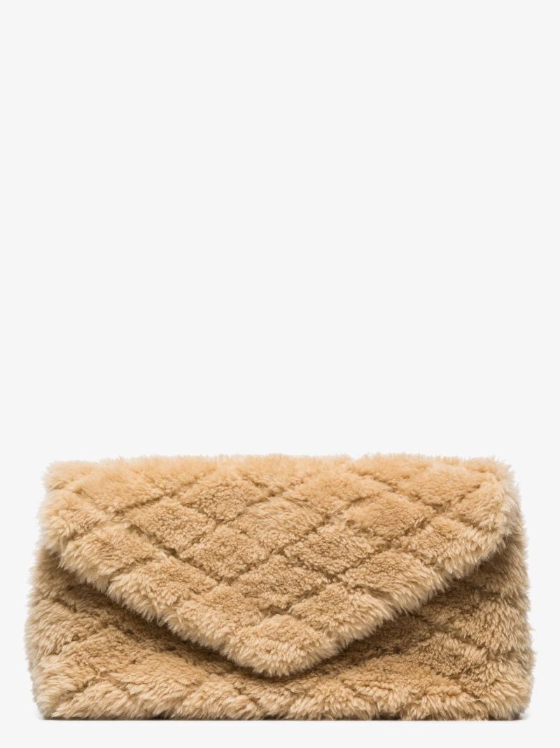 Beige Sade Shearling Clutch Bag