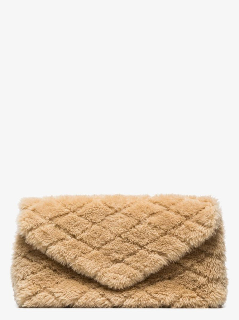 Beige Sade Shearling Clutch Bag