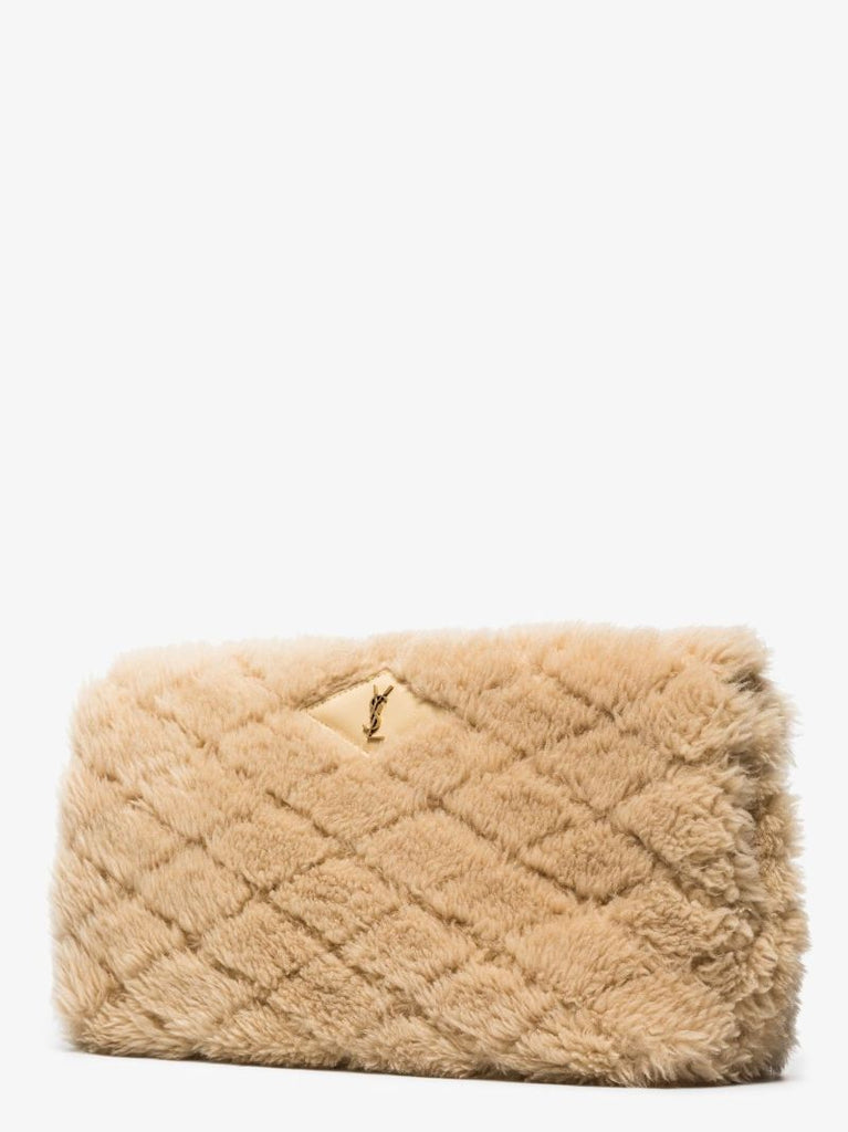 Beige Sade Shearling Clutch Bag