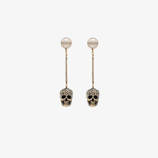 Gold-tone Crystal Skull Drop Earrings