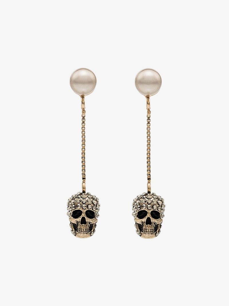 Gold-tone Crystal Skull Drop Earrings