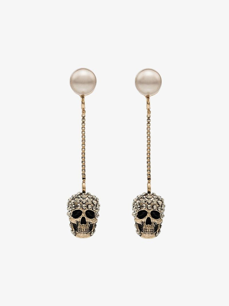 Gold-tone Crystal Skull Drop Earrings