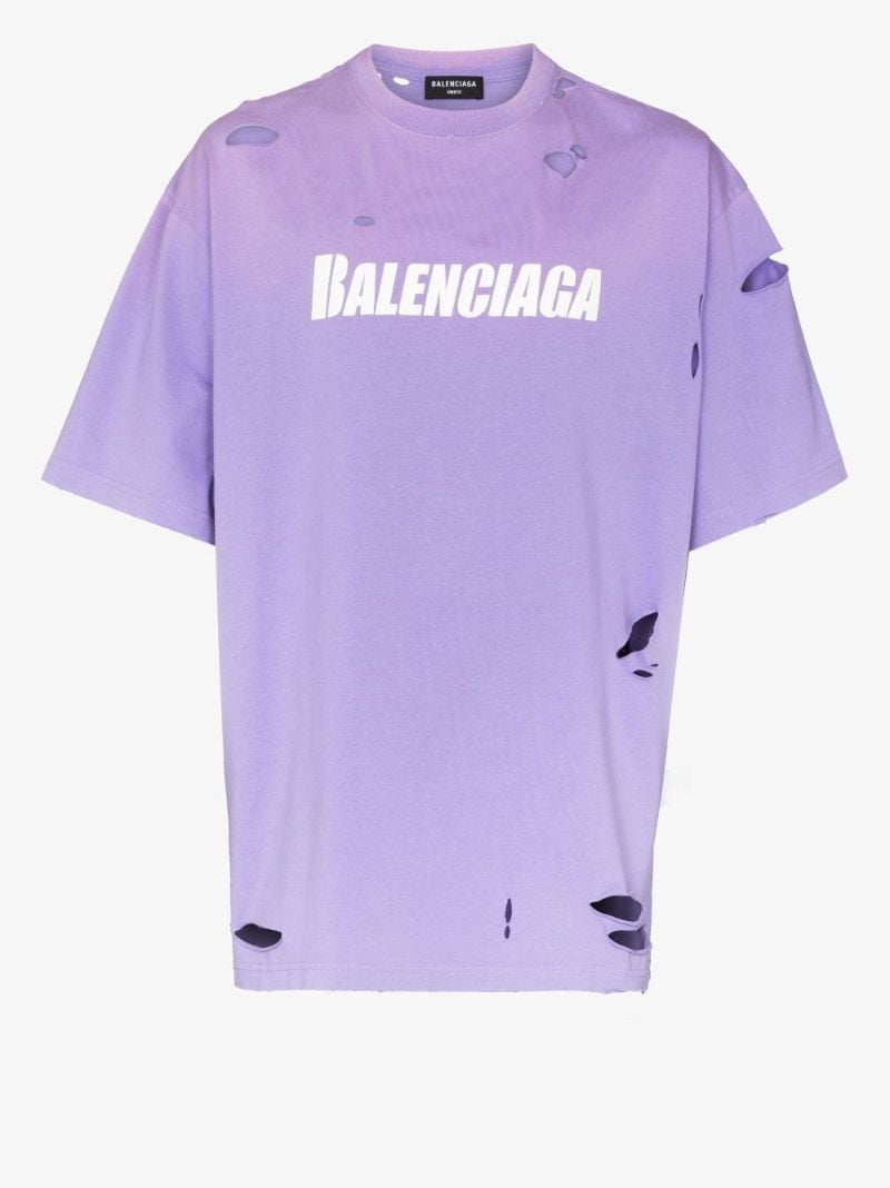 Purple Destroy Logo Cotton T-shirt