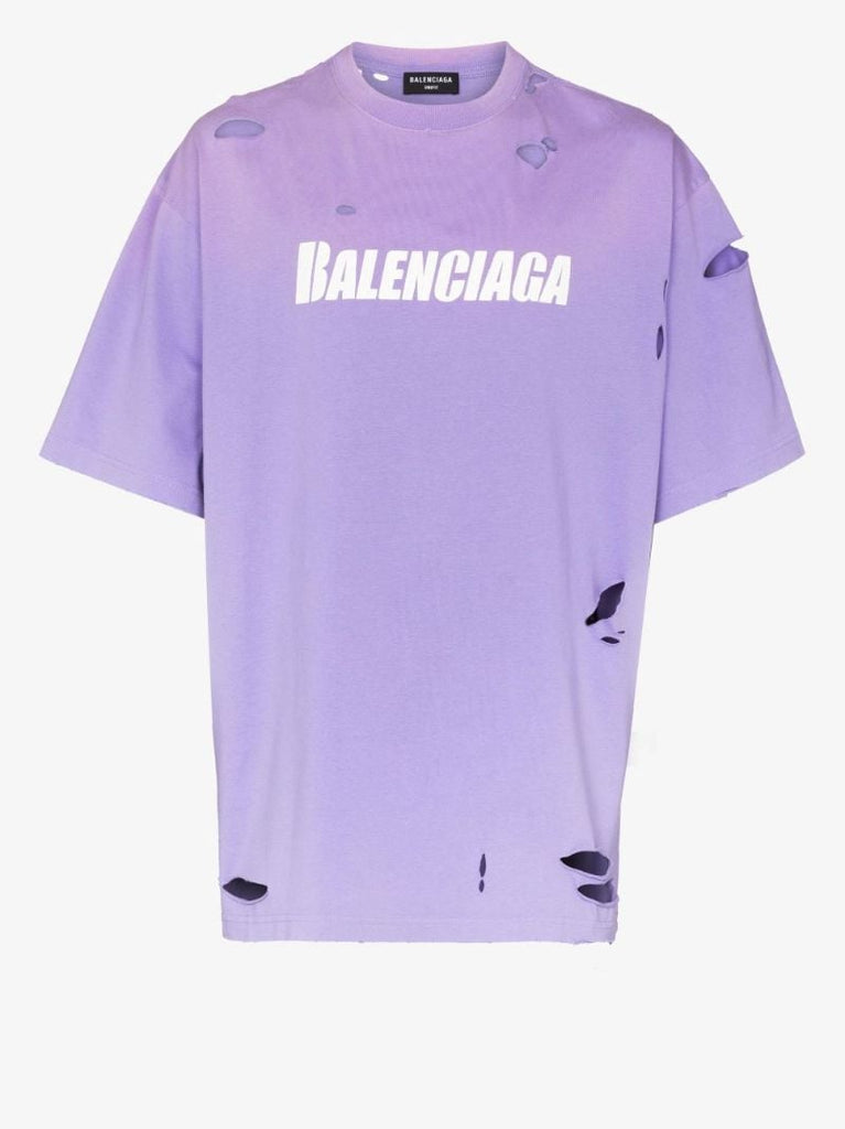 Purple Destroy Logo Cotton T-shirt