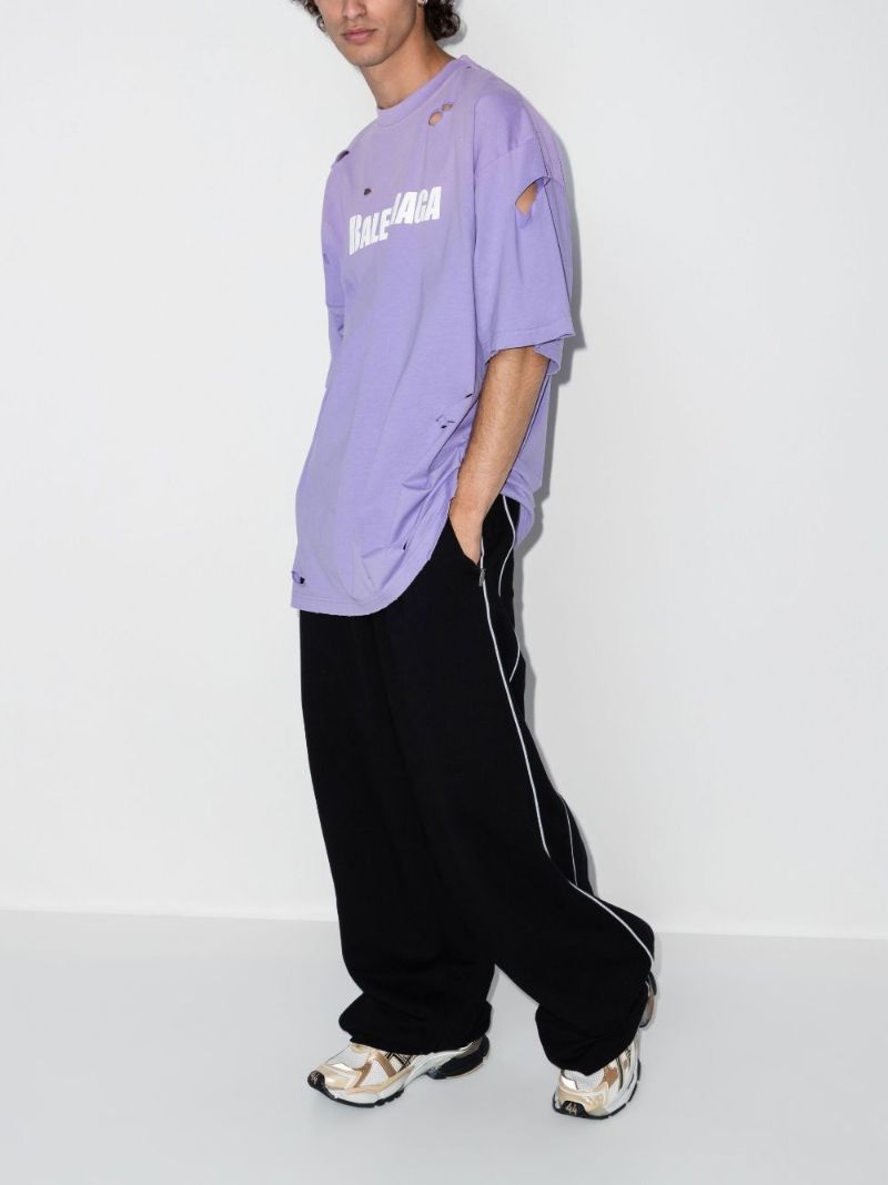 Purple Destroy Logo Cotton T-shirt