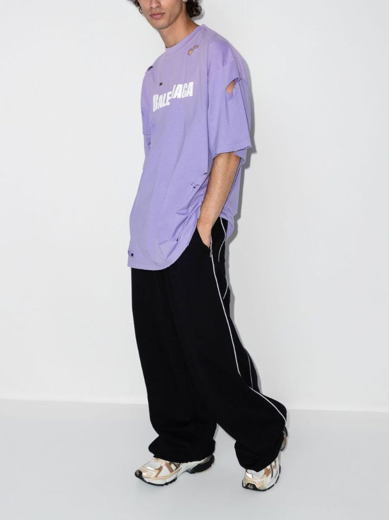 Purple Destroy Logo Cotton T-shirt