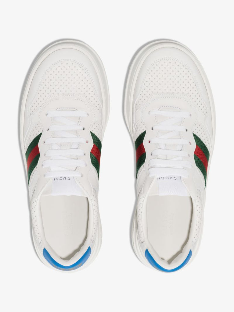 White Web Embossed Leather Sneakers