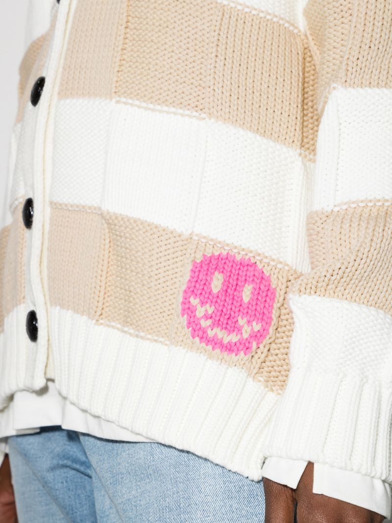 Oversized Collar Striped Wool Cardigan