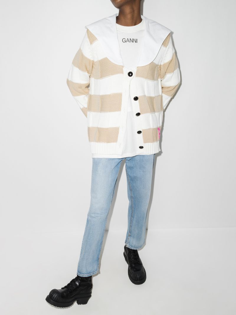 Oversized Collar Striped Wool Cardigan