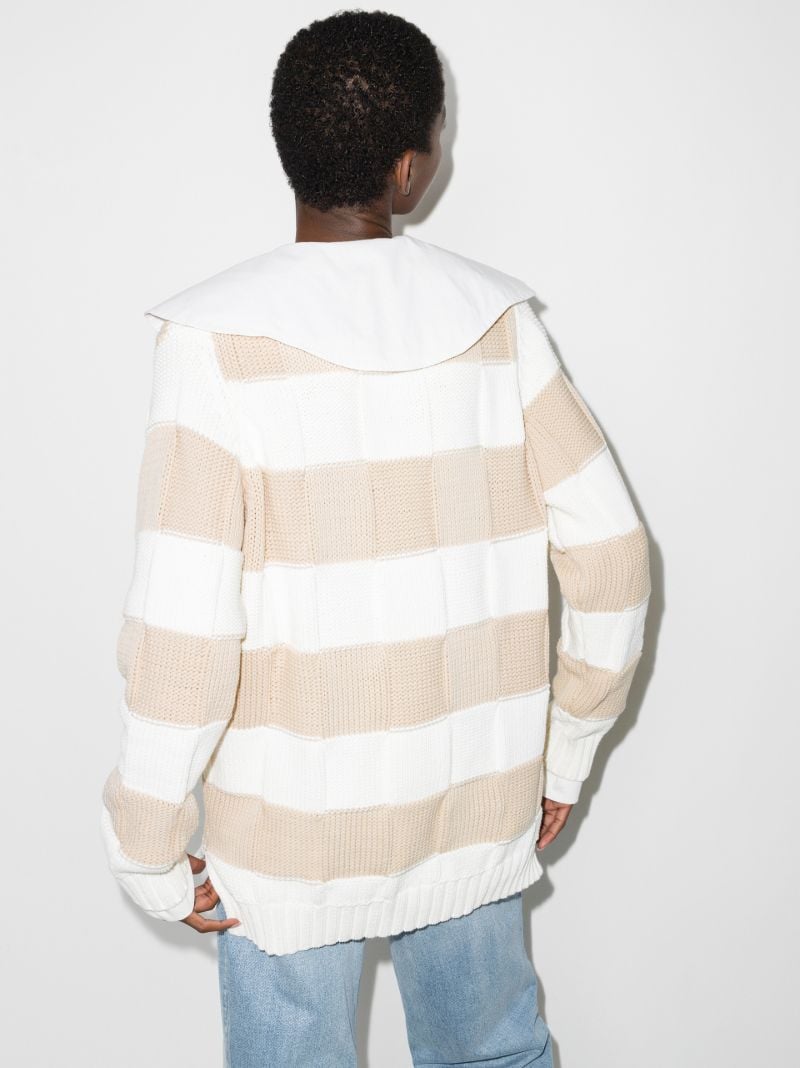 Oversized Collar Striped Wool Cardigan