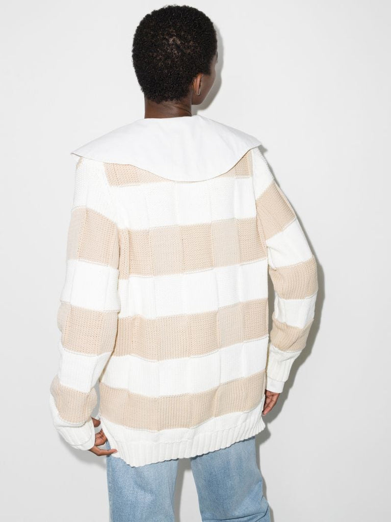 Oversized Collar Striped Wool Cardigan