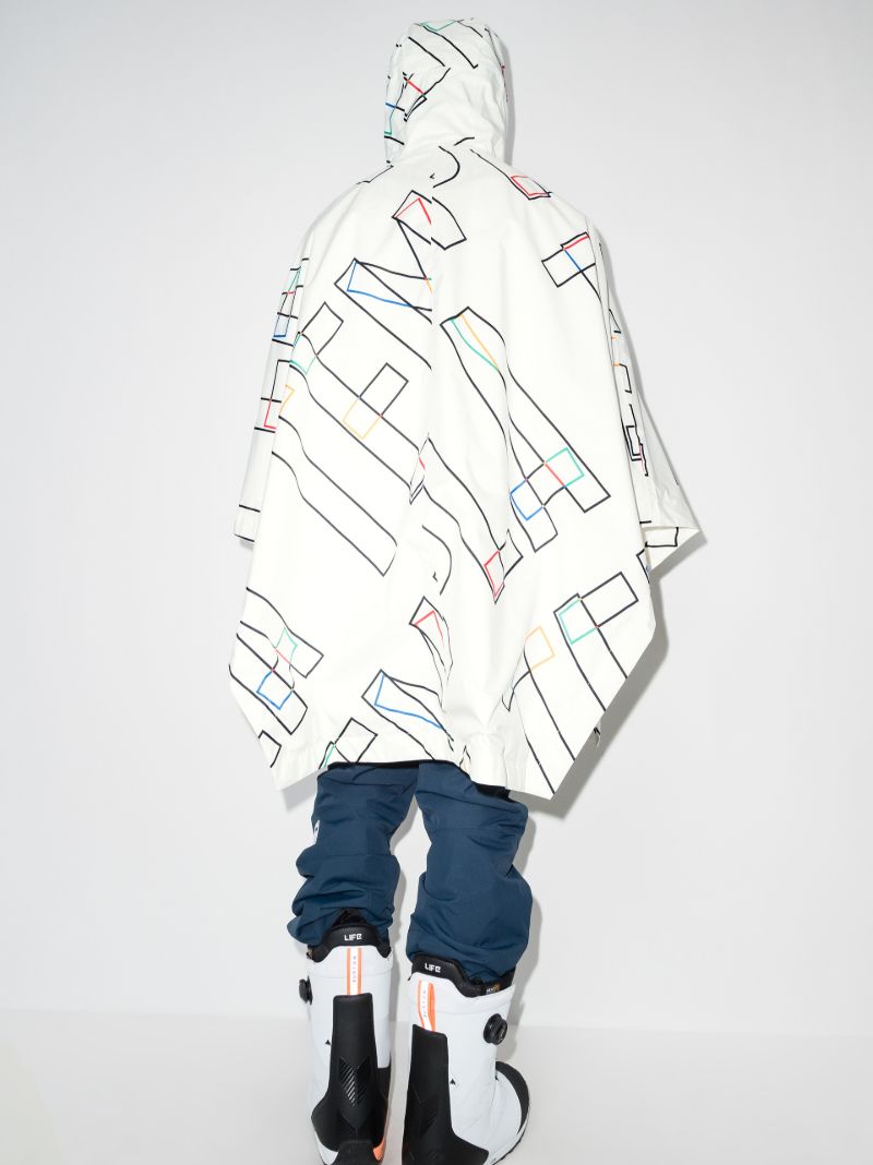 X Olympics White Graphic Hooded Poncho