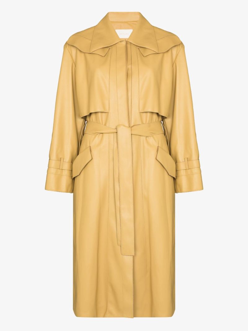 Belted Faux Leather Trench Coat