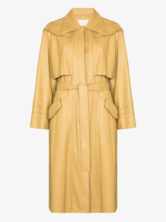 Belted Faux Leather Trench Coat