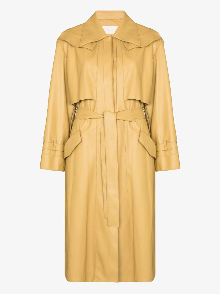 Belted Faux Leather Trench Coat