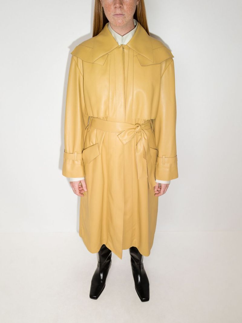 Belted Faux Leather Trench Coat