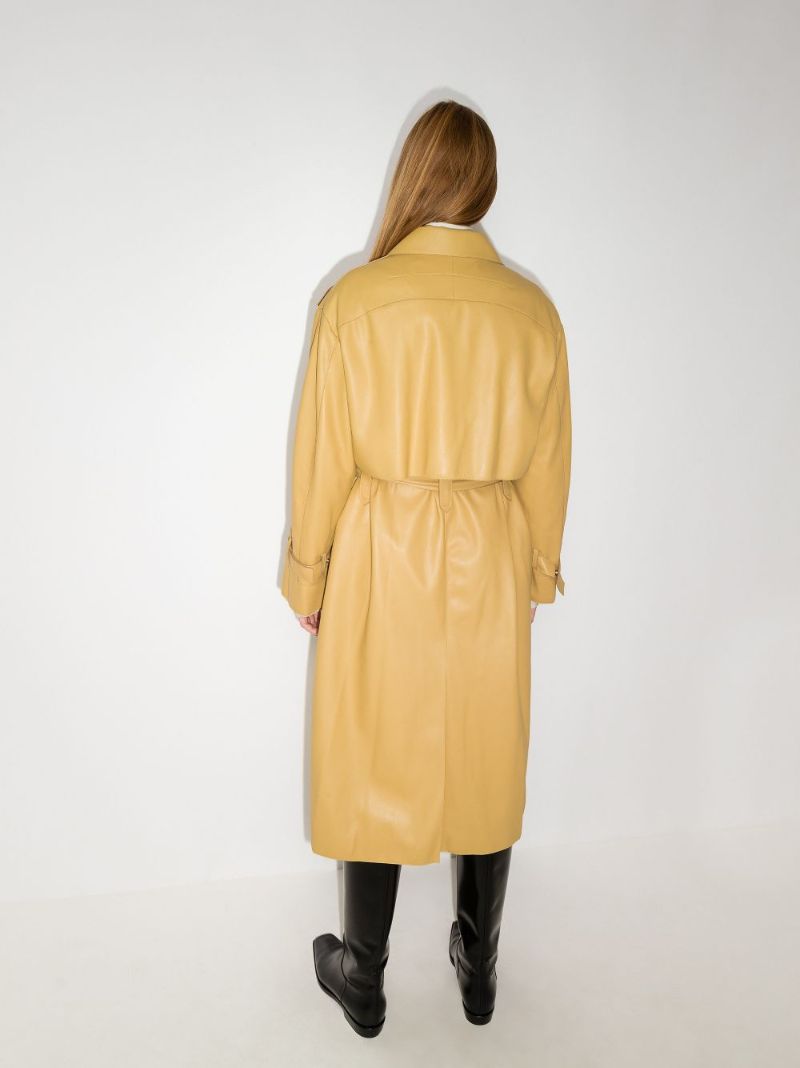 Belted Faux Leather Trench Coat
