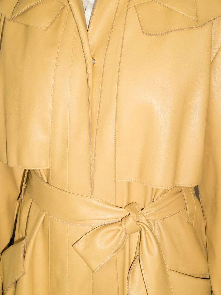 Belted Faux Leather Trench Coat