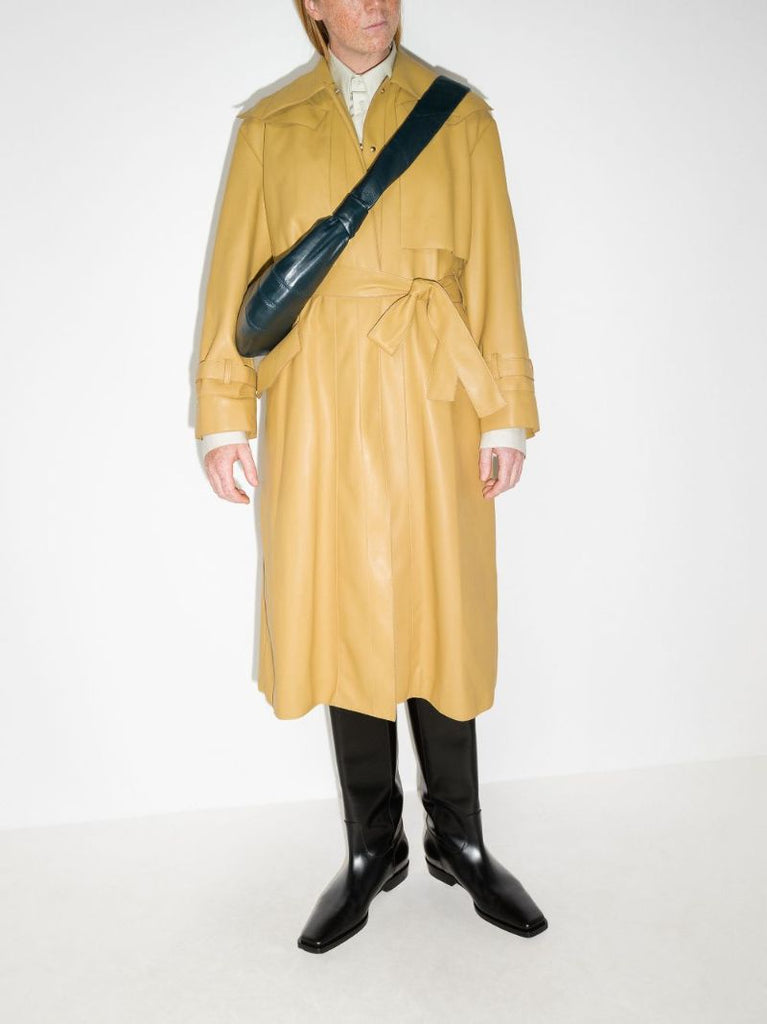 Belted Faux Leather Trench Coat