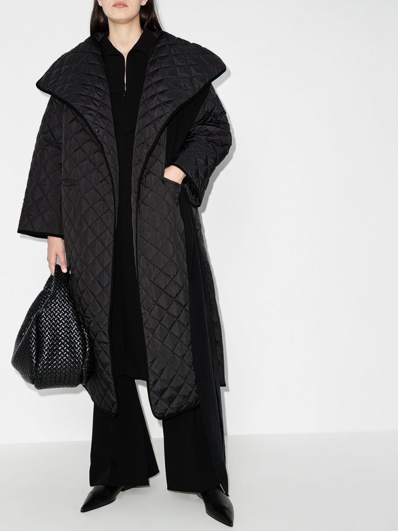 Black Quilted Wrap Coat