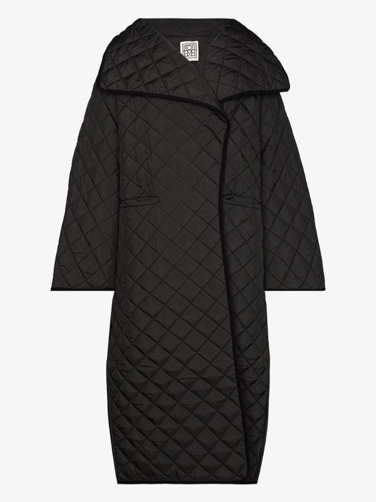 Black Quilted Wrap Coat