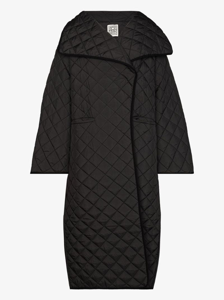 Black Quilted Wrap Coat