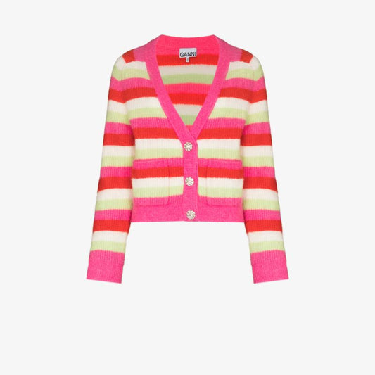 Crystal Button Striped Cardigan