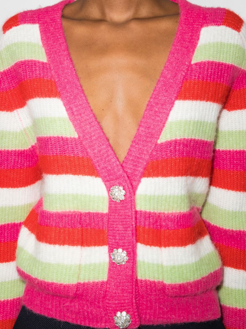 Crystal Button Striped Cardigan