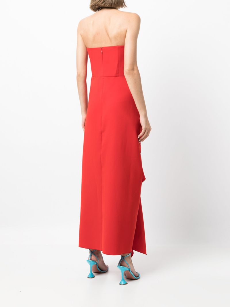 Red Thalia Drape Detail Strapless Dress