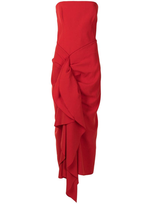 Red Thalia Drape Detail Strapless Dress