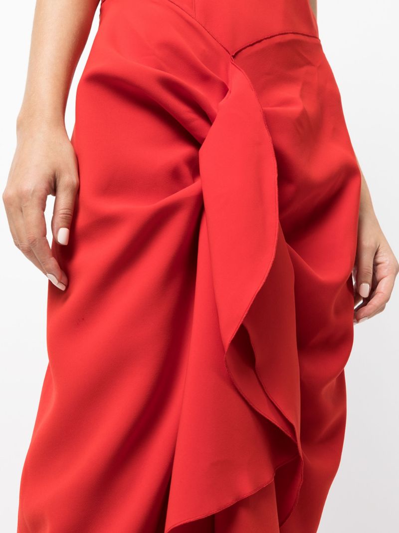 Red Thalia Drape Detail Strapless Dress