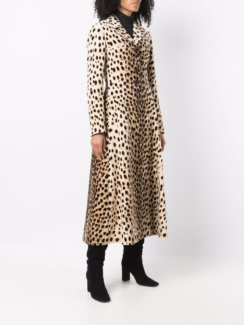 Velvet Animal-print Long Coat