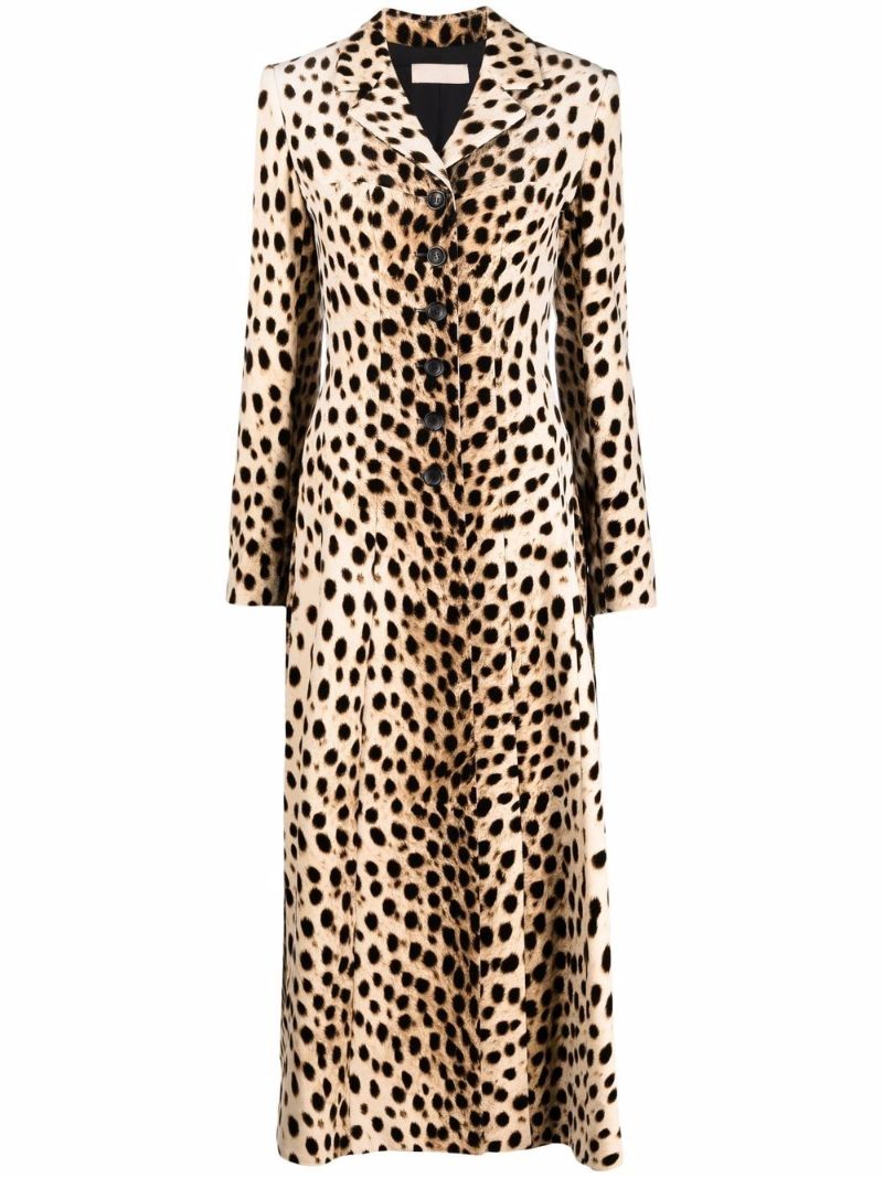 Velvet Animal-print Long Coat
