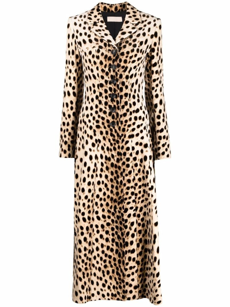 Velvet Animal-print Long Coat