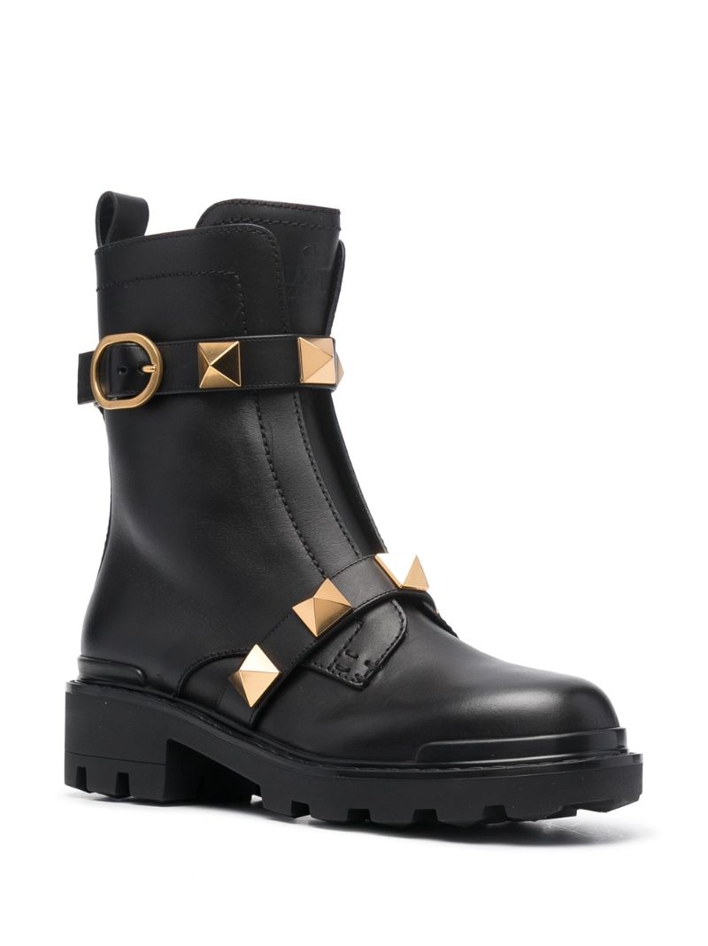 Black Roman Stud Combat Leather Boots