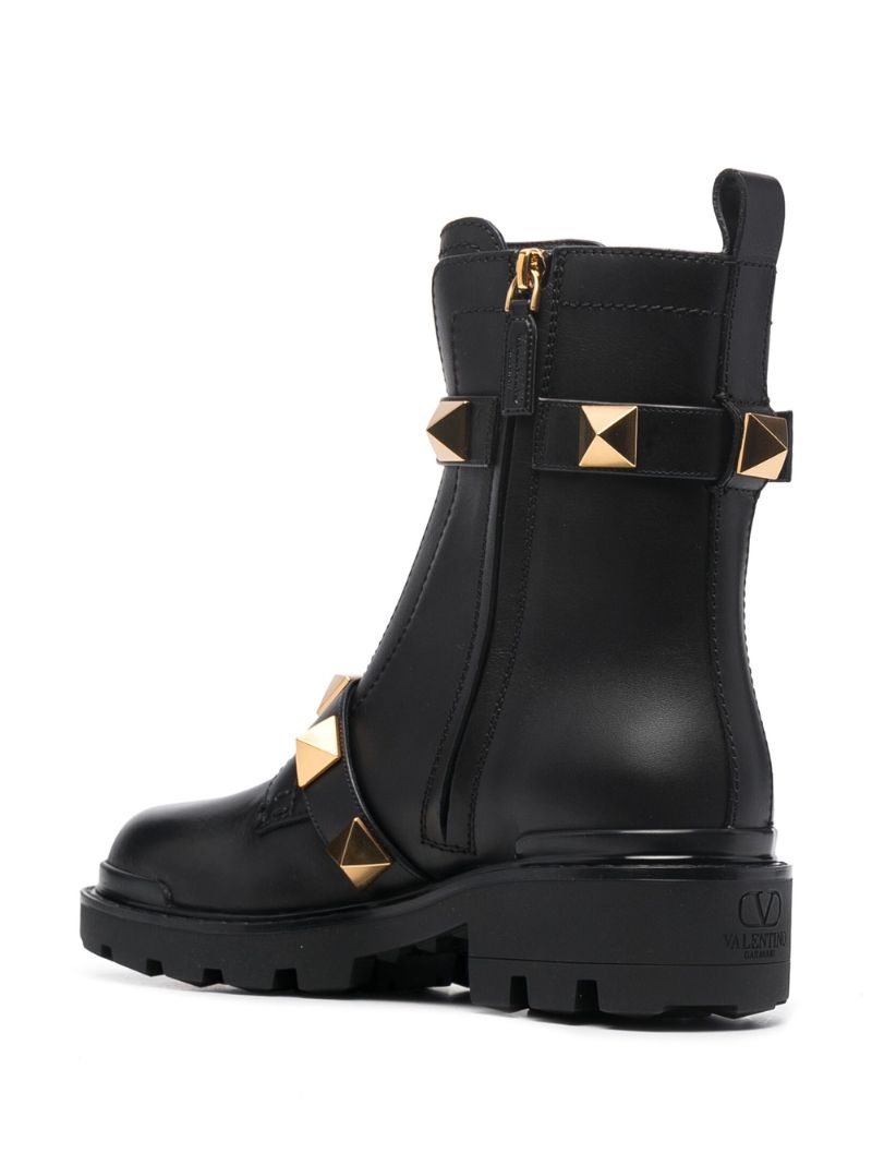 Black Roman Stud Combat Leather Boots