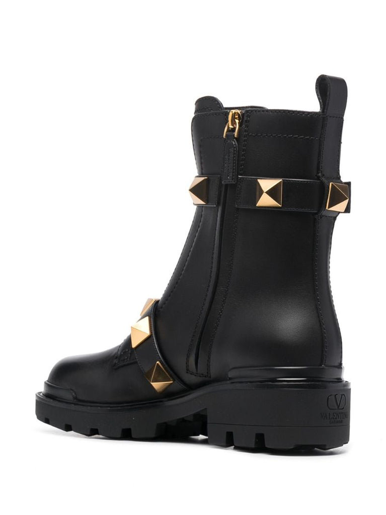 Black Roman Stud Combat Leather Boots