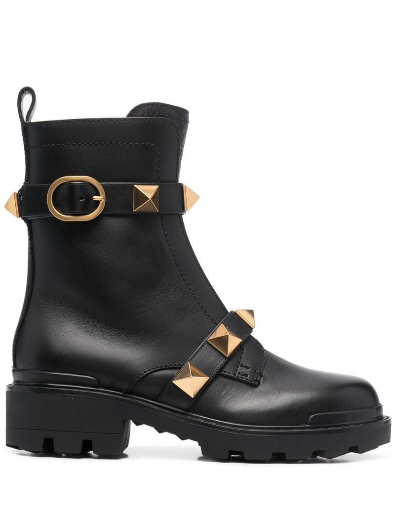 Black Roman Stud Combat Leather Boots