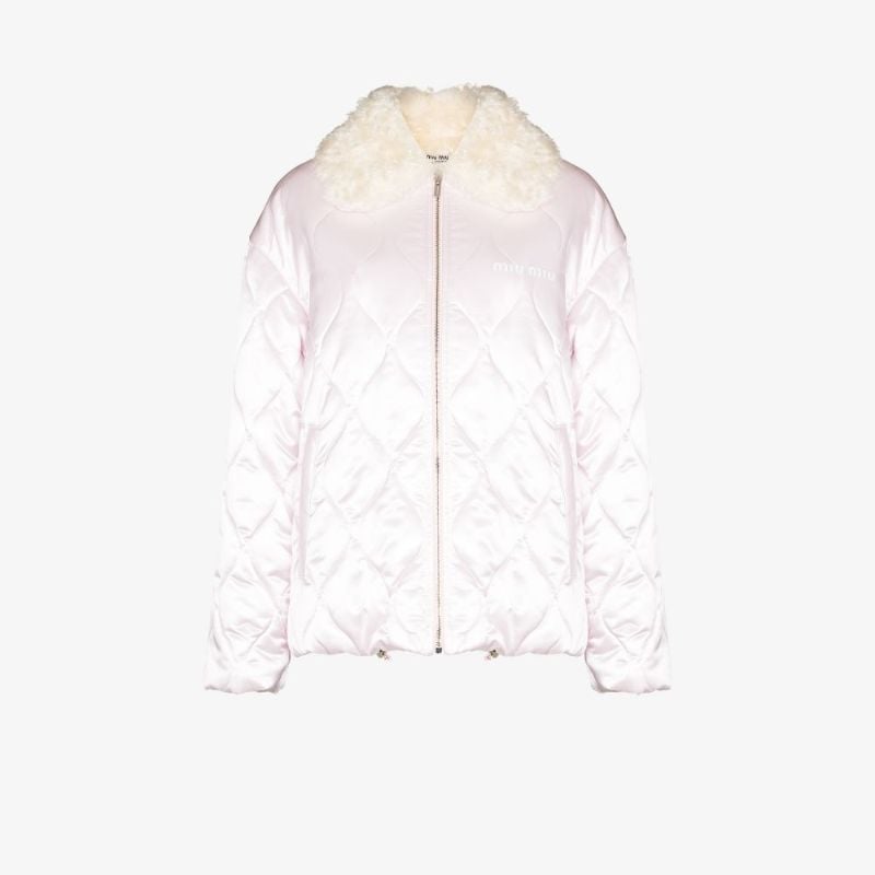 Shearling Trim Quilted Puffer Coat