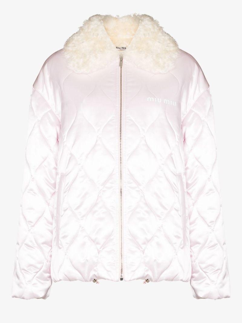 Shearling Trim Quilted Puffer Coat