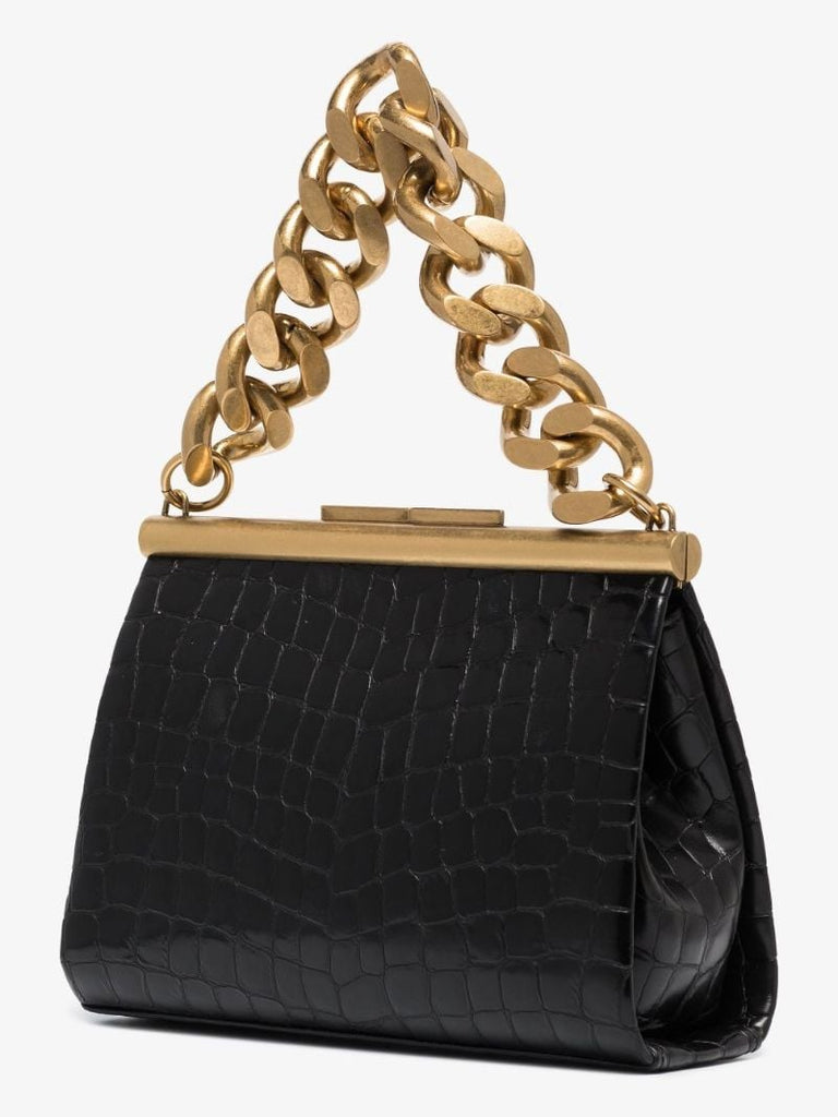 Black Small Mock Croc Shoulder Bag