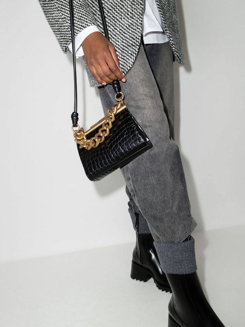 Black Small Mock Croc Shoulder Bag