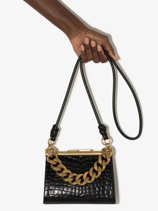 Black Small Mock Croc Shoulder Bag