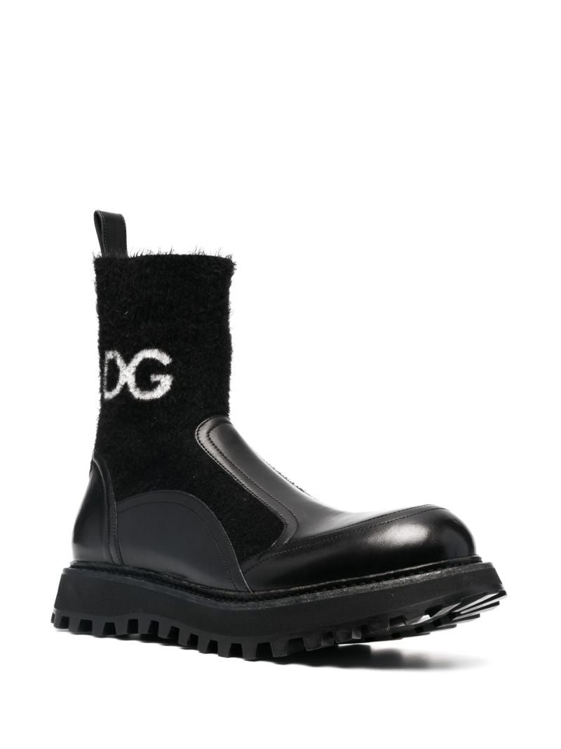 Black Bernini Intarsia Logo Panelled Leather Boots