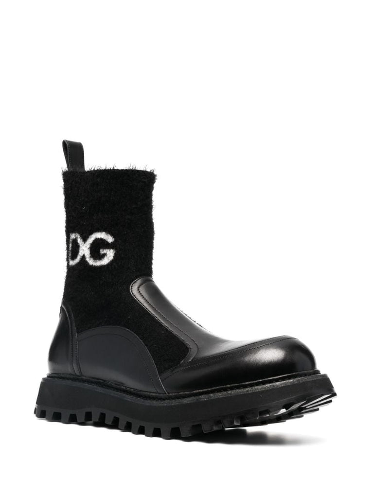 Black Bernini Intarsia Logo Panelled Leather Boots