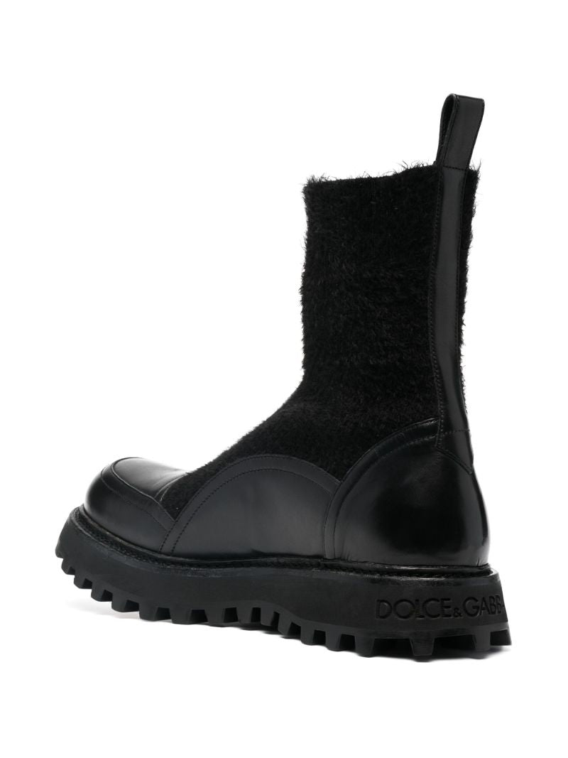 Black Bernini Intarsia Logo Panelled Leather Boots