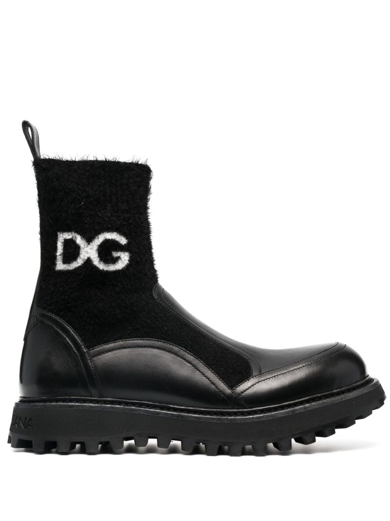 Black Bernini Intarsia Logo Panelled Leather Boots